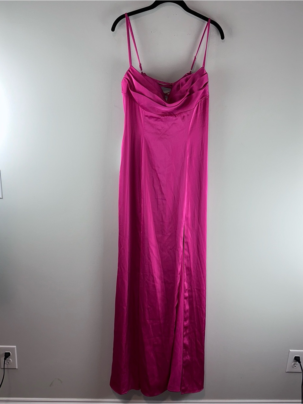 Barbie x Azazie Pleated Lace Mermaid Stretch Satin Barbie Pink Maxi Dress Sz A12
